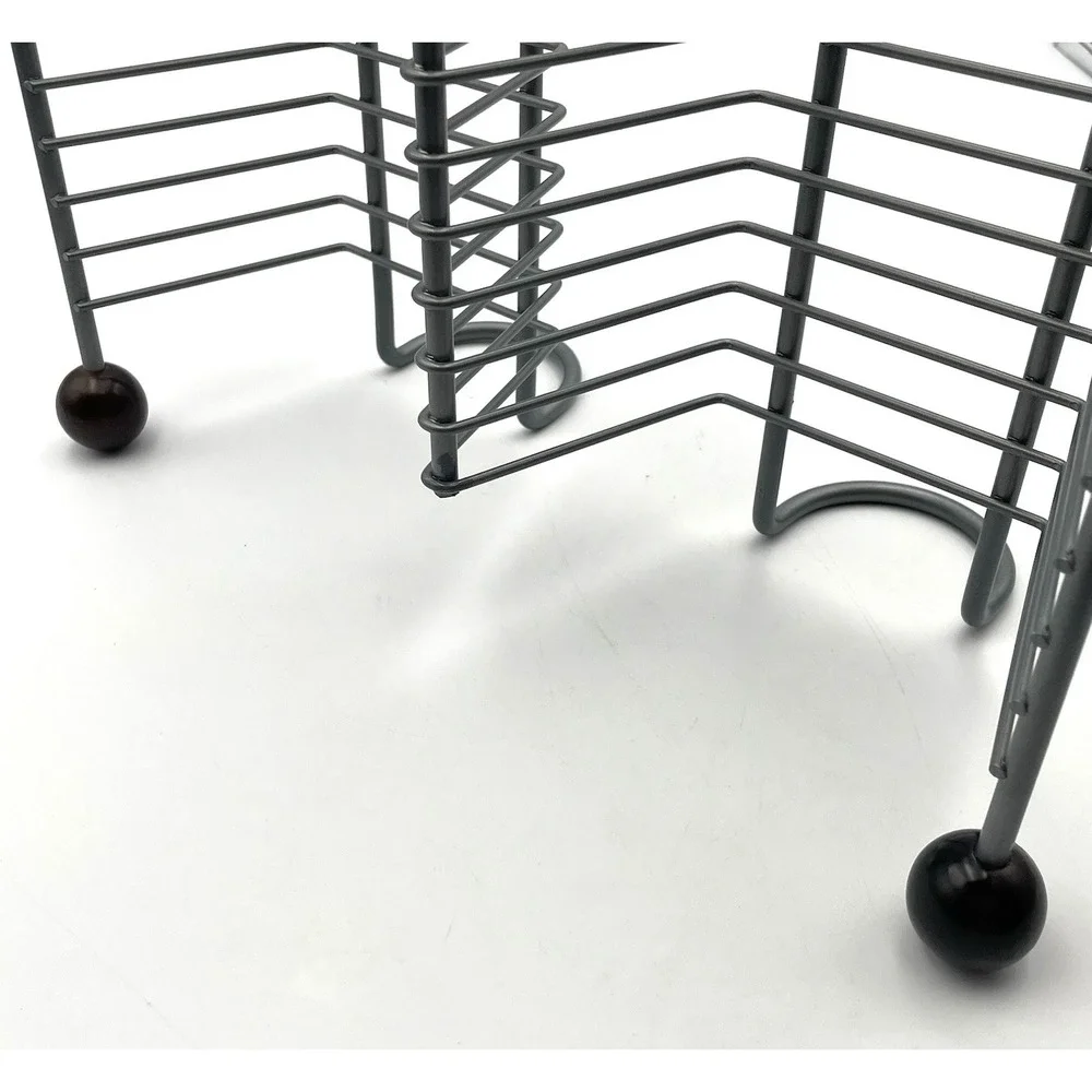 Vintage 1990s Metal Wire 40 CD Storage Rack Holder Organizer Gray Wood Ball Feet